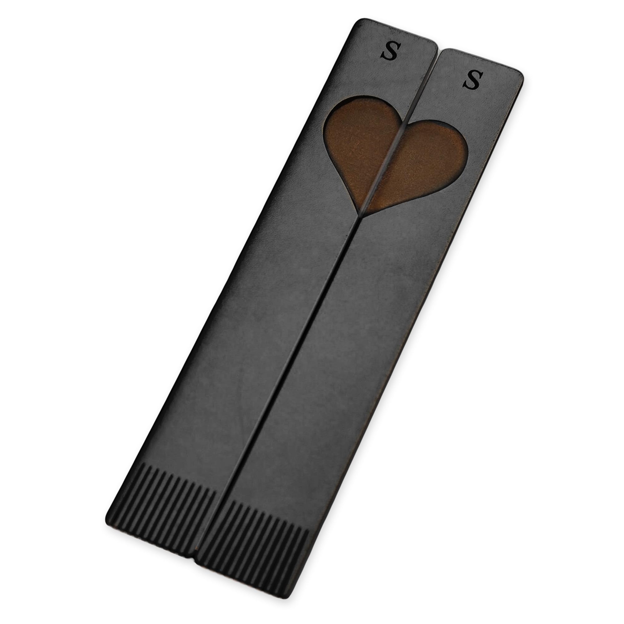 Personalised Leather Bookmark Set with Heart & Initials Laser Cut Handmade Gift Birthday Christmas Anniversary (Black)