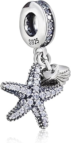 Miniatura 2 de Abalorio de plata de ley 925 con diseño de estrella de mar del océano y mar con diseño de estrella de estrella de aniversario para pulsera Pandora