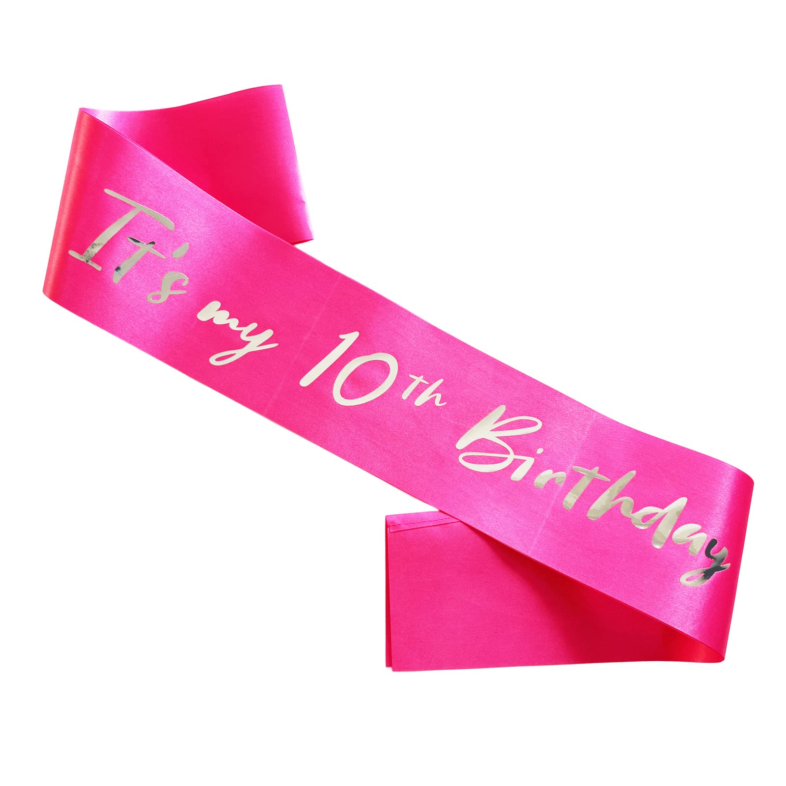 10th Birthday Sash for Girls, Birthday Girl Sash for Kids 10, Hot Pink Satin Soft Sash with Silver Foil Letter It's My 6th Birthday Decorations Gifts
