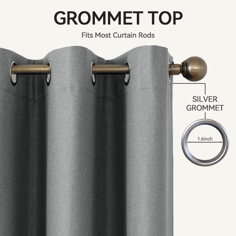 Blackout Curtains - Flame Retardant NFPA701 for Bedroom Living Room, 2 Panels 52x84 Inch Light Gray Grommet Drapes, Fluorine Free Thermal Insulated