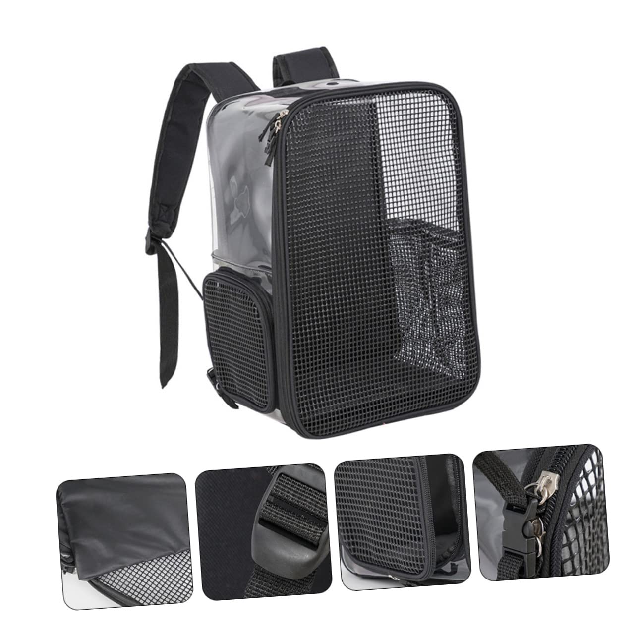 Trasportino per Gatti Zaino Trasparente Nero Oxford | Grande Capienza, Design Traspirante, Comodo da Portare, per Hiking e Cycling
