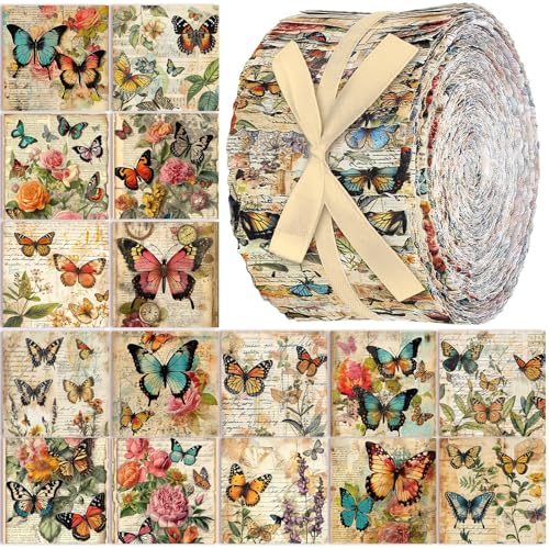 Ganeen 100 Pcs 2.56'' Butterfly Floral Jelly Fabric Strips for Quilting