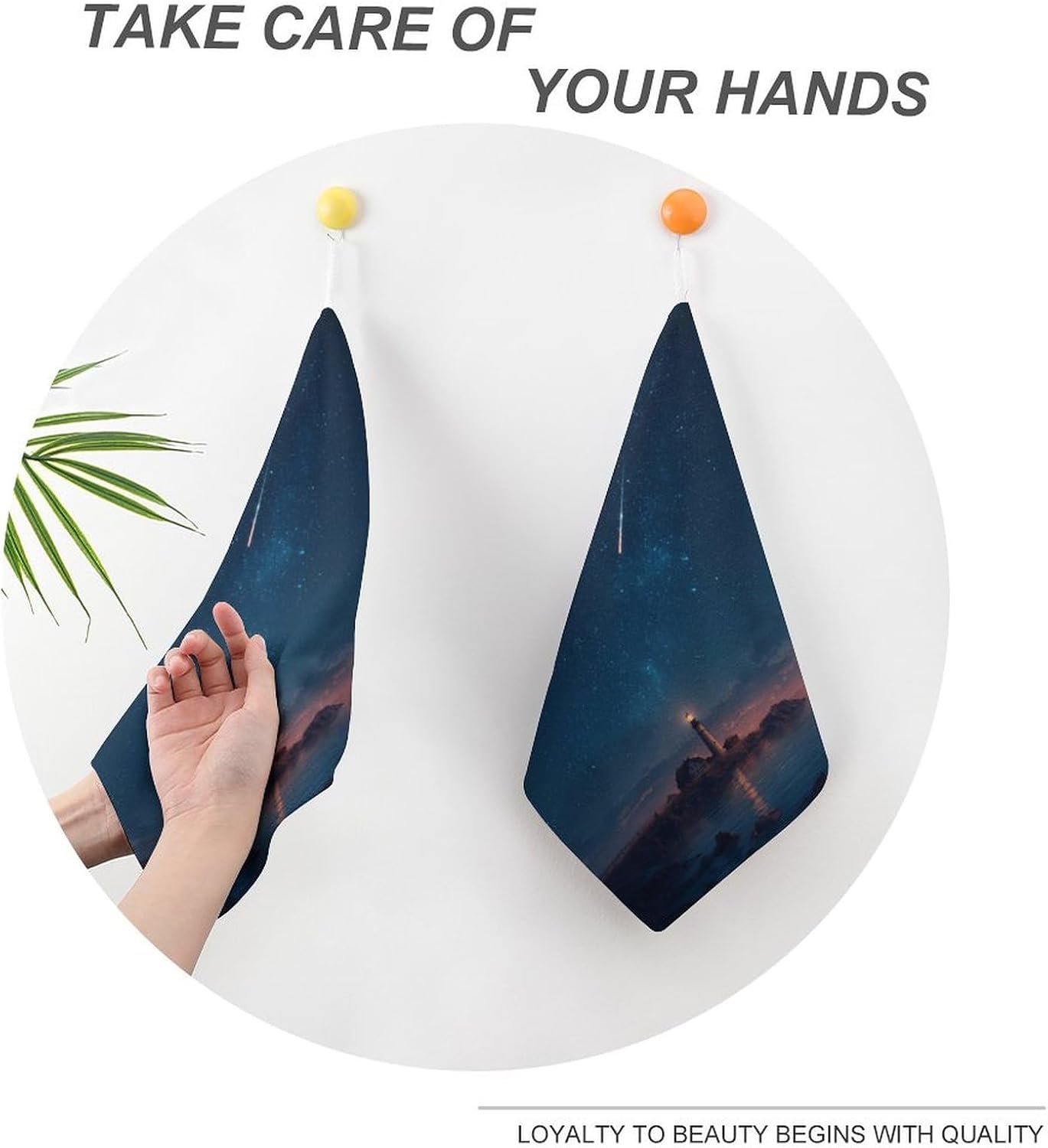 Lighthouse Night Starry Sky Microfiber Hand Towels for Bathroom Soft Absorbent Bath Kitchen Towel with Hanging Loop 4PCS