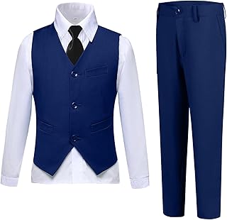 Boys Suits Slim Fit 4 Piece Formal Dresswear Suit for Kids Tuxedo Wedding Set Toddler Boy Dress with Vest Shirt Pants and Tie