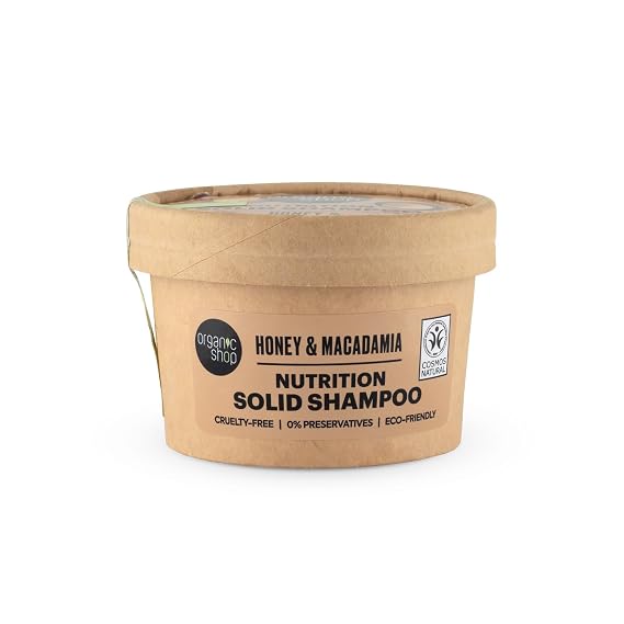 Organic Shop Solid Shampoo Bar Honey & Macadamia for Deep Nutrition, Organic Cosmos Natural Certified, Paraben Free & 0% Preservatives, Eco Friendly & Cruelty Free.
