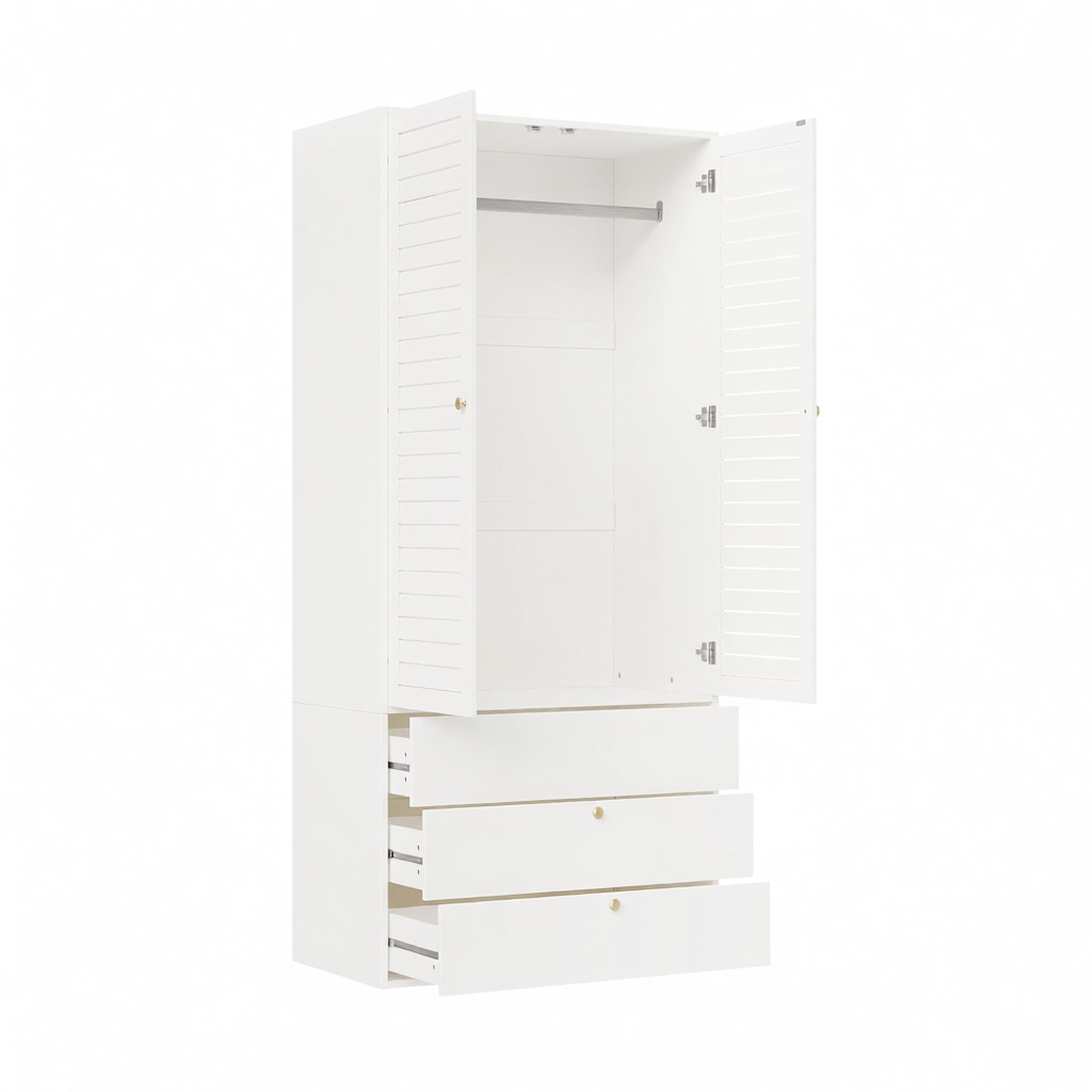 Armadio con 2 aste appendiabiti e 6 cassetti, bianco, 180 x 50 x
