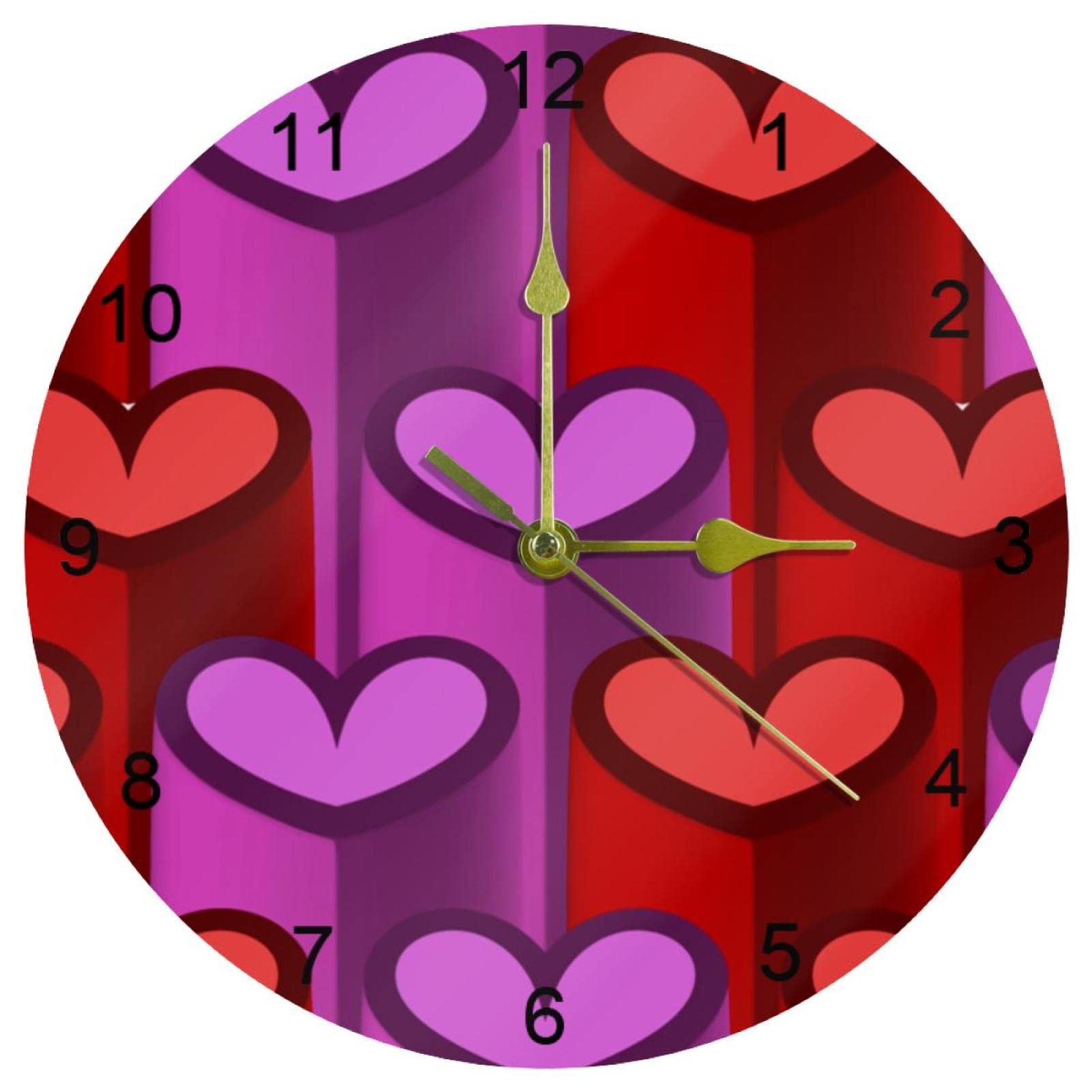 Horloge murale silencieuse 3D pour retrouver le calme à la maison avec cadran violet rouge