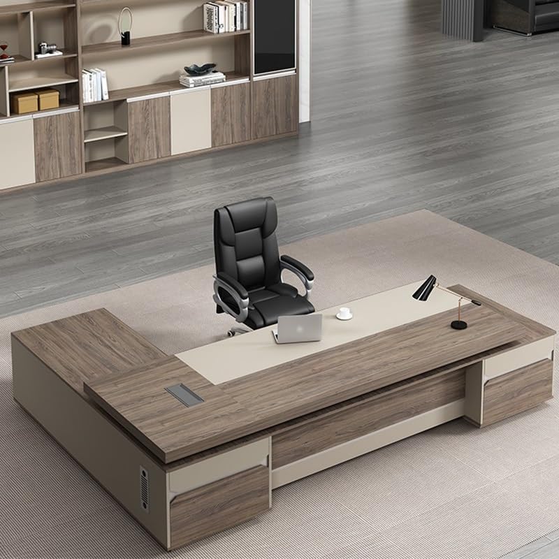 Large L Shaped Executive Desk Modern Luxury Home Office Table Manufactured Wood Computer Reception Desks for Boss Supervisor Manager(102in)