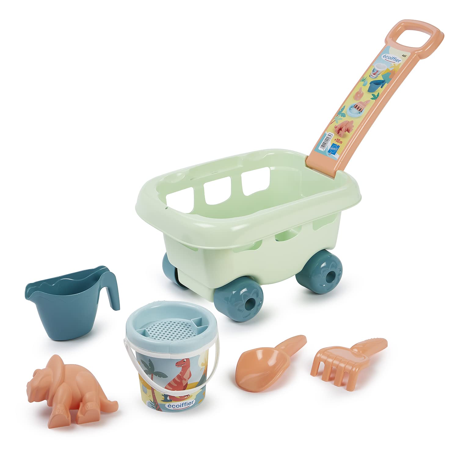 écoiffier Smoby - Trolley da giardino con secchiello e accessori con dinosauri, per bambini dai 18 mesi, 7600000465