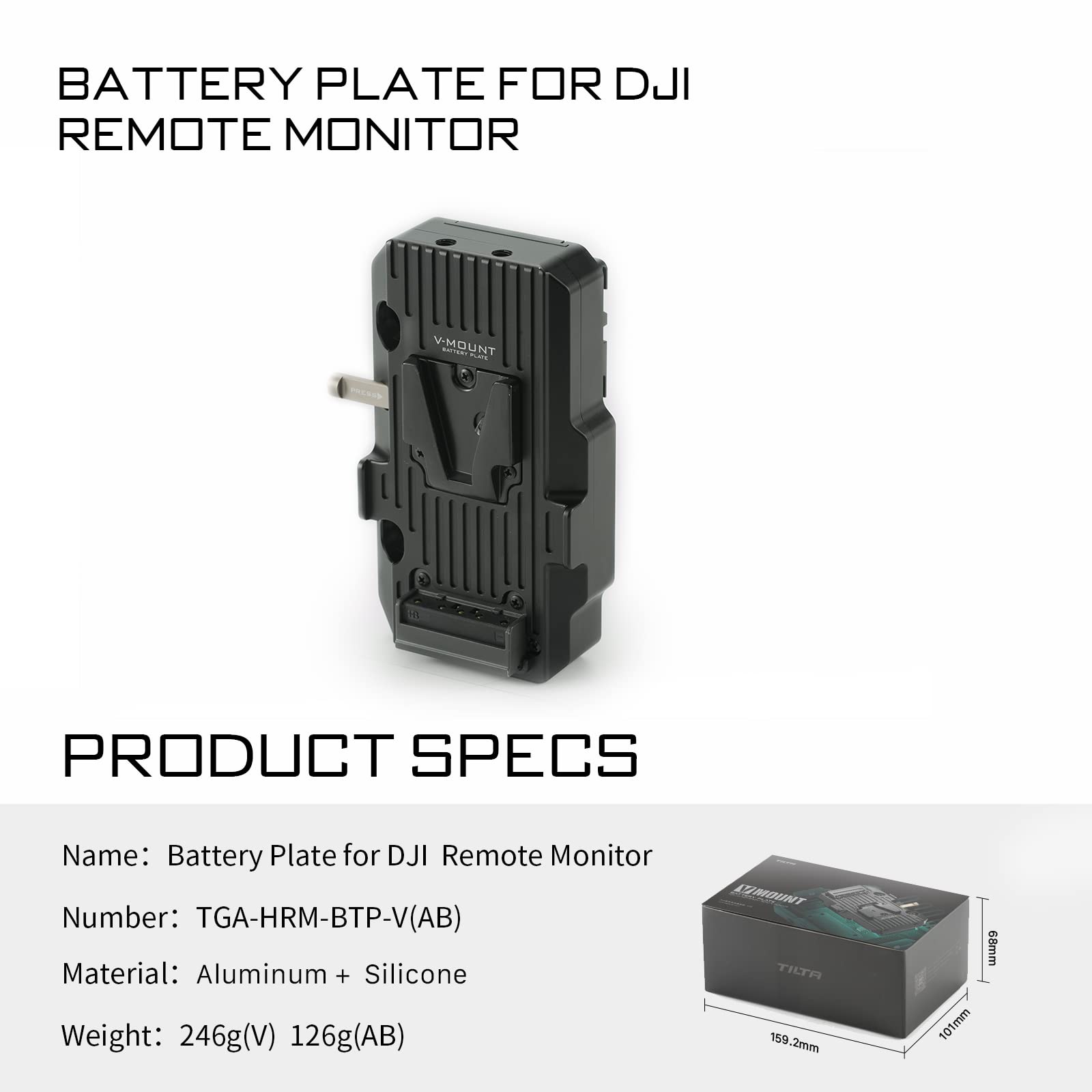 Tilta Battery Plate per DJI Monitoraggio remoto ad alto luminoso Utilizzare kit di film per accessori per accessori per telecamera da 1/4 ”-20-V Monte TGA-HRM-BTP-V