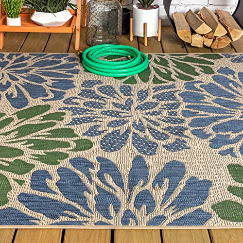 JONATHAN Y Floral Textured Weave Indoor Outdoor Area Rug 8X10 Navy/Green, Zinnia Modern for Backyard, Patio, Porch, Easy-Cleaning, High Traffic, Pet-Friendly, Non-Shedding (SMB110B-8) - Image 5