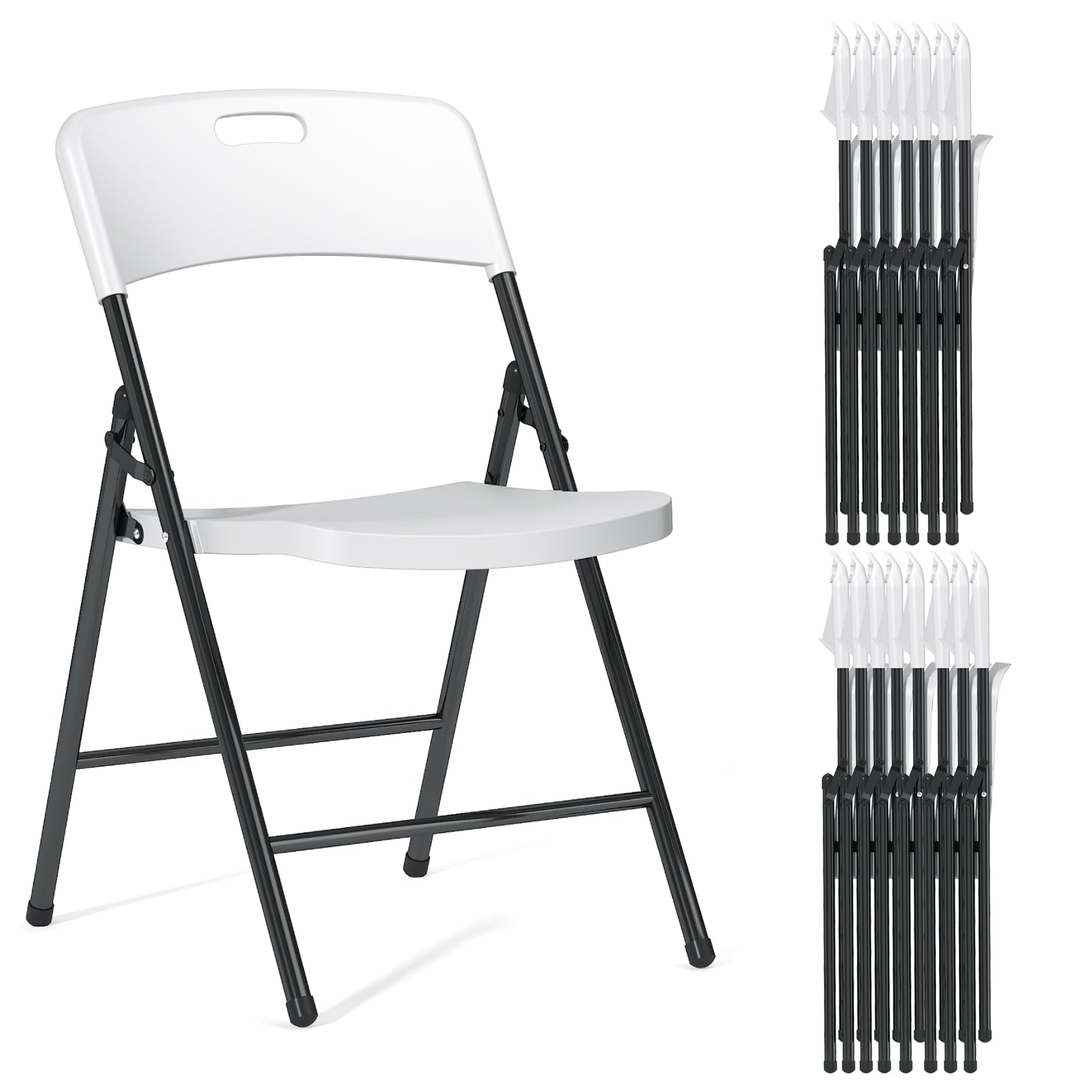 evixor 16 Pack Folding Chairs, 350lbs Capacity Heavy Duty Folding Chair with Reinfoced Steel Frame for Indoor/Outdoor Use, White Plastic Foldable