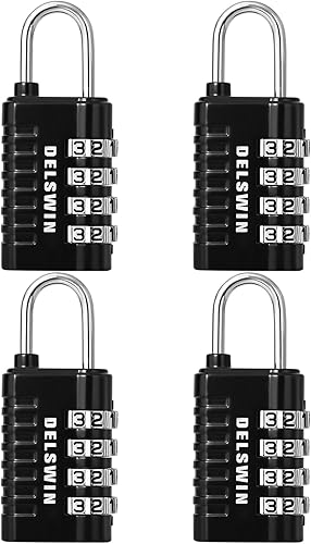 DELSWIN - Candado de combinación de 4 dígitos pequeño - 4 piezas de candado combinado reajustable para casillero de escuela y gimnasio, exteriores,