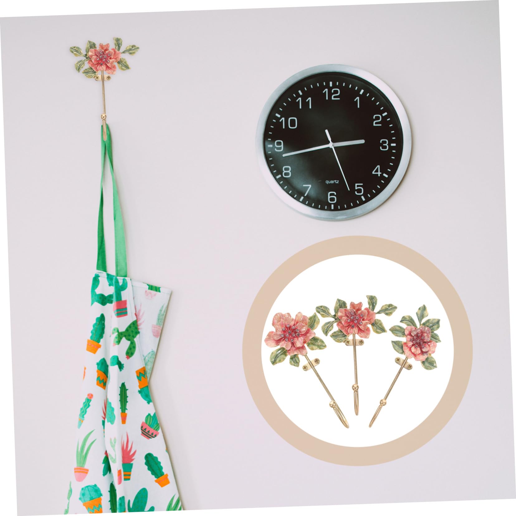 3 piezas Gancho de Pared Decorativo de Metal con Diseño Floral Europeo de Resistente y Seguro para Colgar Ropa Toallas y Bolsos Hogar Oficina y Hotel