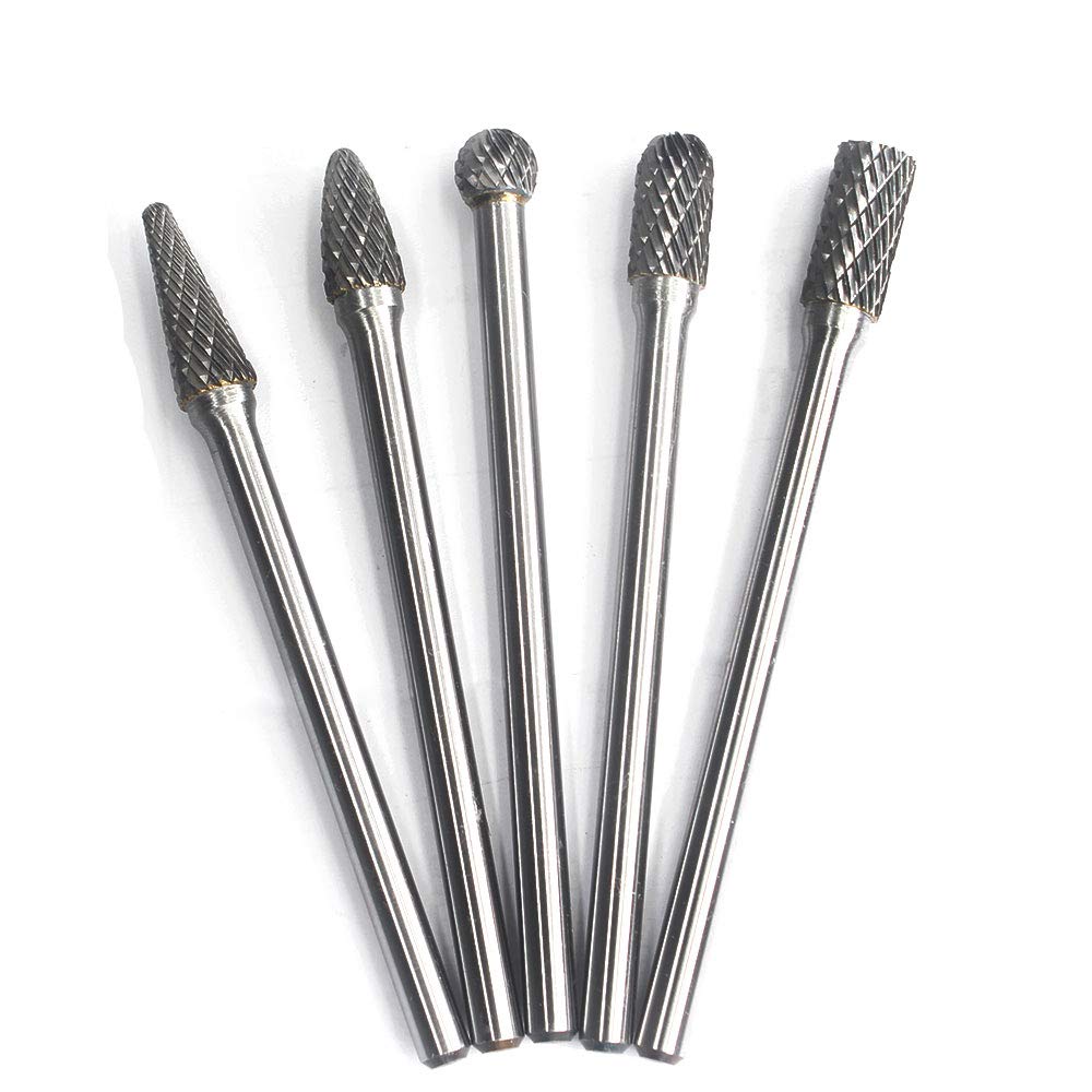 Carbide Burrs Set - 5pcs diameter Extended Long Double Cut Solid Carbide Rotary Burr File Set 1/4 Inch Shank for Die Grinder Drill, Metal Carving,Polishing,Engraving,Drilling — Amazon image 2