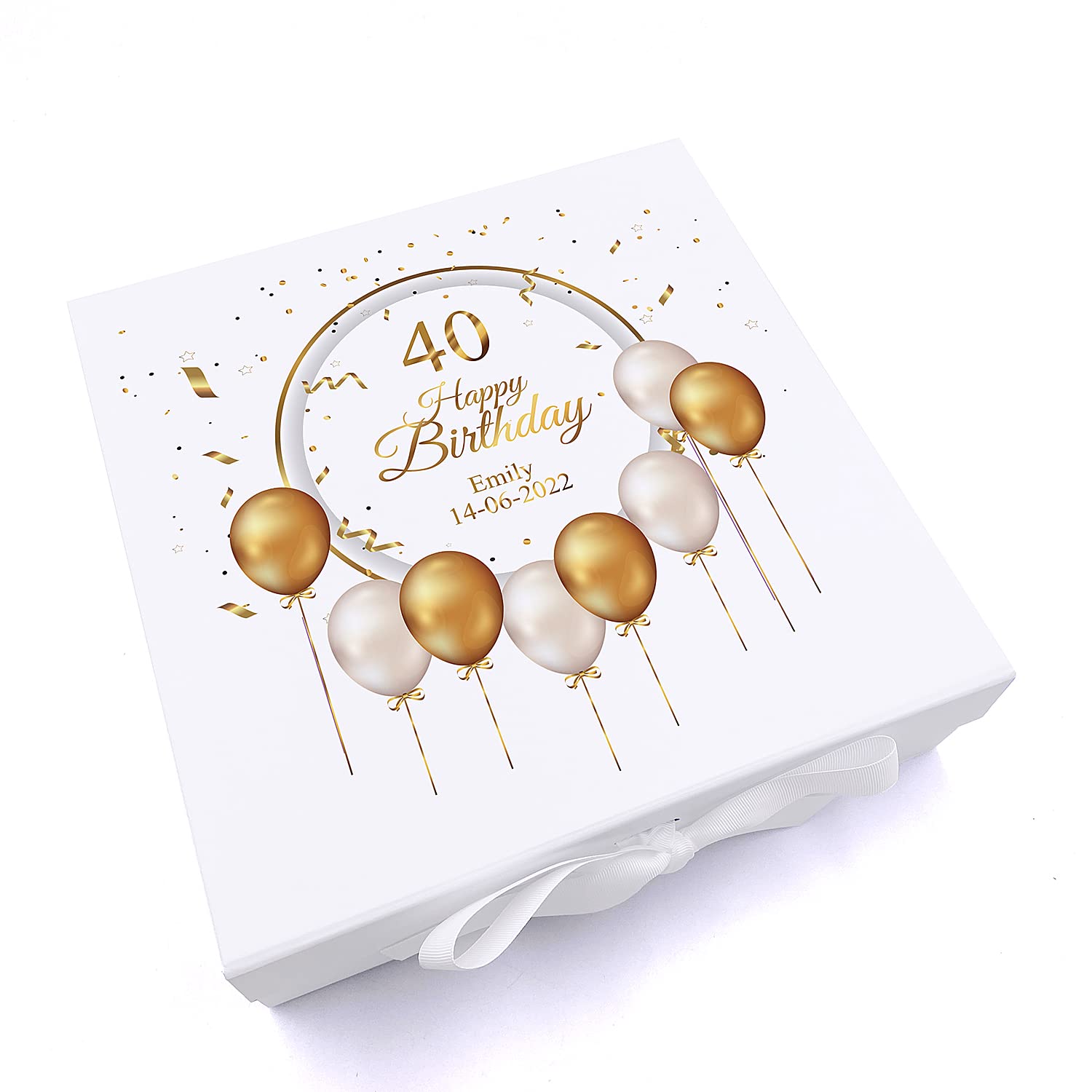 ukgiftstoreonline Personalised 40th Birthday Keepsake Box Gift With Gold Balloons (Large)