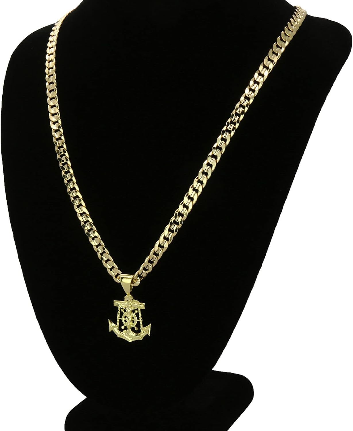 Mens 14K Gold Plated Brass Jesus Anchor Religious High-End Pendant & 5mm 20" 24" 14K Stamped Cuban Necklace Jewelry