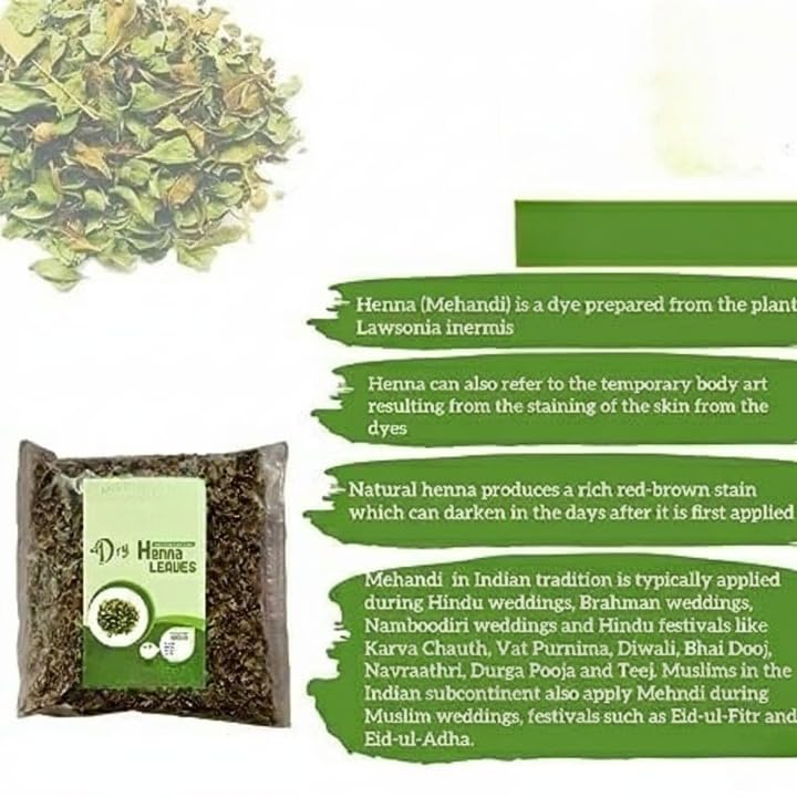 Dry Henna Mehandi Leaves 100% NATURAL & ORGANIC (Henna Leaves 200gm)