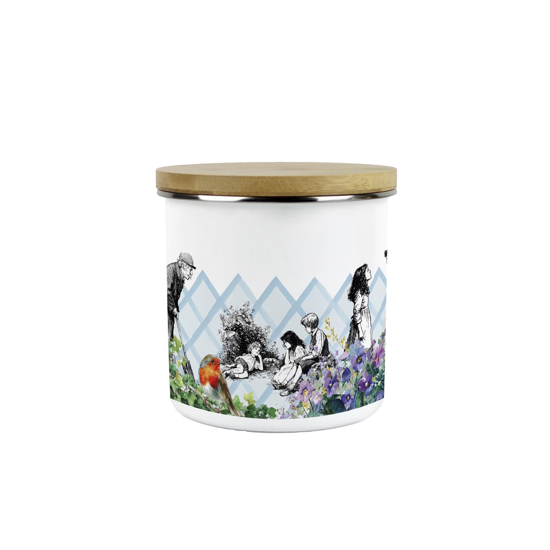 Purely Home Secret Garden Storage Canister - 600ml Enamel Kitchen Container Gifts