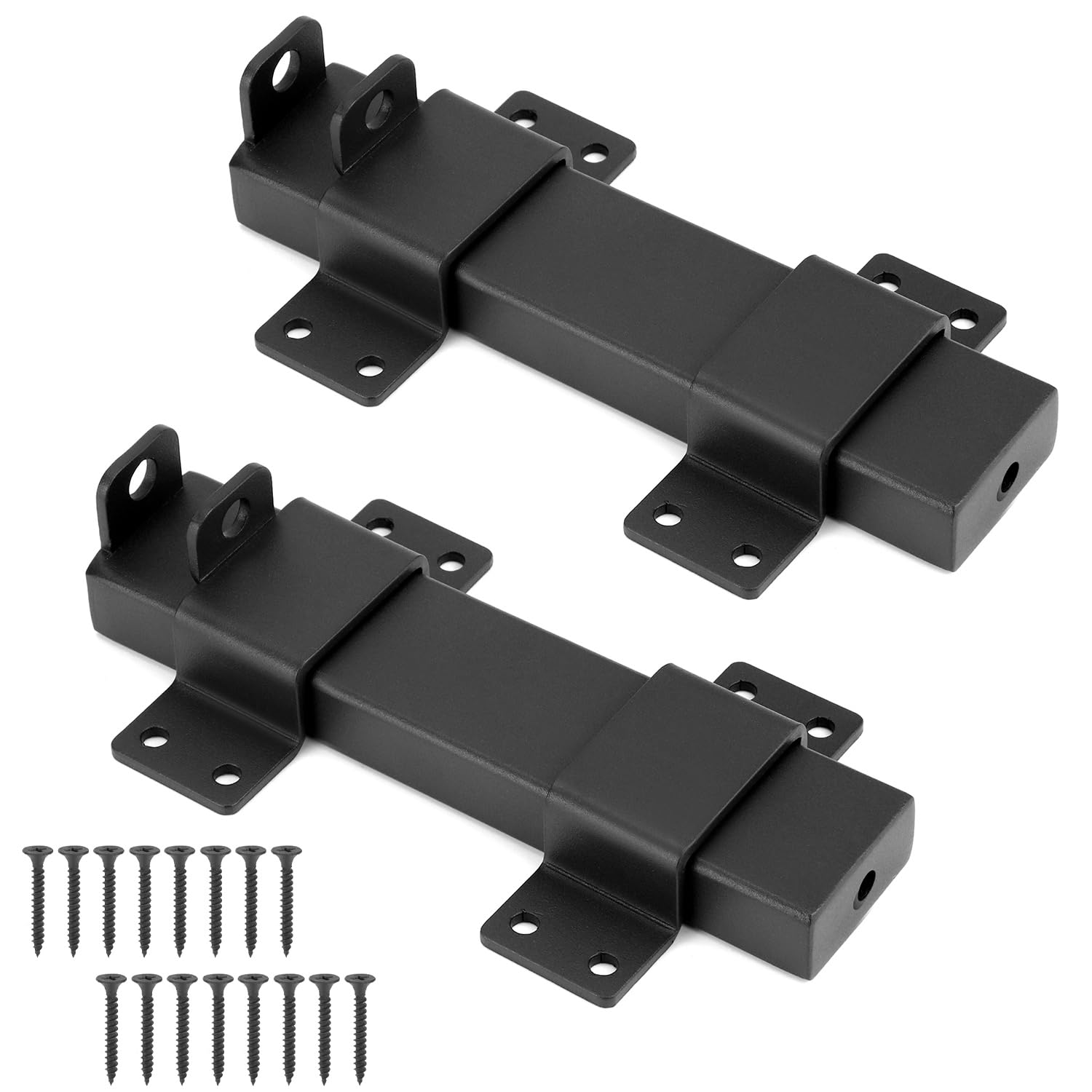 QWORK Schiebetorriegel, 2 Sets, robustes Riegelschloss mit Vorhängeschloss Loch, pulverbeschichteter geschmiedeter Stahl, für Holzzäune, Scheunentürschloss, Zauntor, Außenriegel, Schwarz