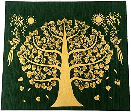 Green Bodhi Tree Thai Buddha Peaceful Make Money Lucky Silk