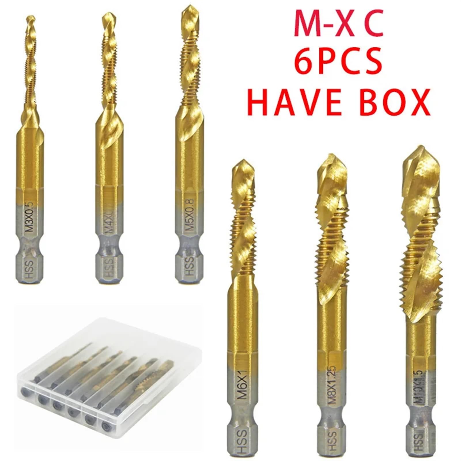 2 punte da trapano con gambo esagonale HSS 4341 filettatura metrica maschiatura macchina vite composta M3 M4 M5 M6 M8 M10 utensili manuali(6PCS 4341C M3-M10BOX)