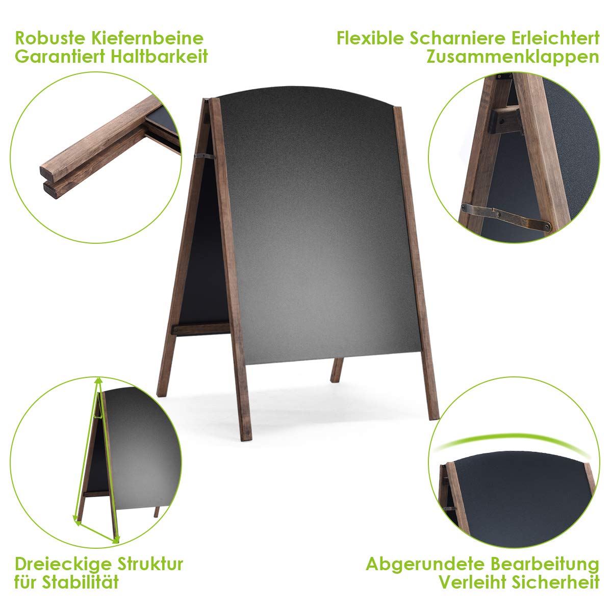 DREAMADE Werbetafel Aufsteller Beidseitig, Kundenstopper Kreidetafel, Standtafel Schreibtafel Klappbar, Kindertafel Werbeaufsteller Holztafel, Schwarz (100 x 65 x 6 cm)