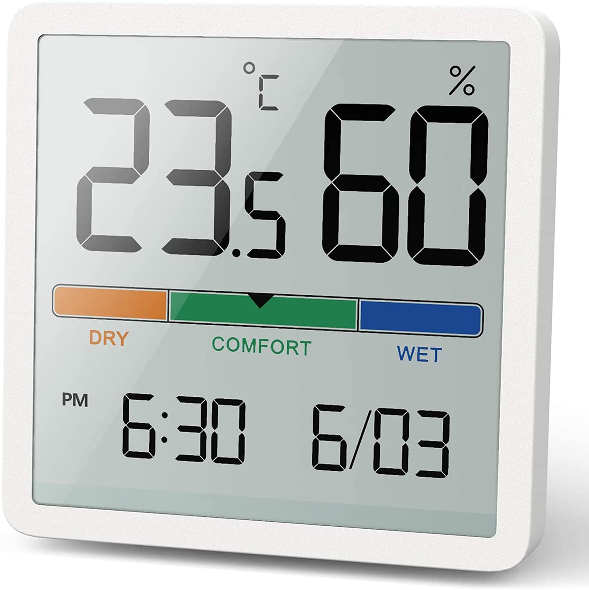 KASTWAVE Digital Hygrometer Indoor Thermometer, Room Humidity Gauge, Accurate Desktop Digital Thermometer with Temperature, Humidity, and Clock