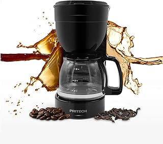 Cafetière filtre avec verseuse en verre 800 W 6 tasses, pour café filtre moulu, porte-filtre amovible pour l'arrêt automatique du système anti-goutte PRITECH