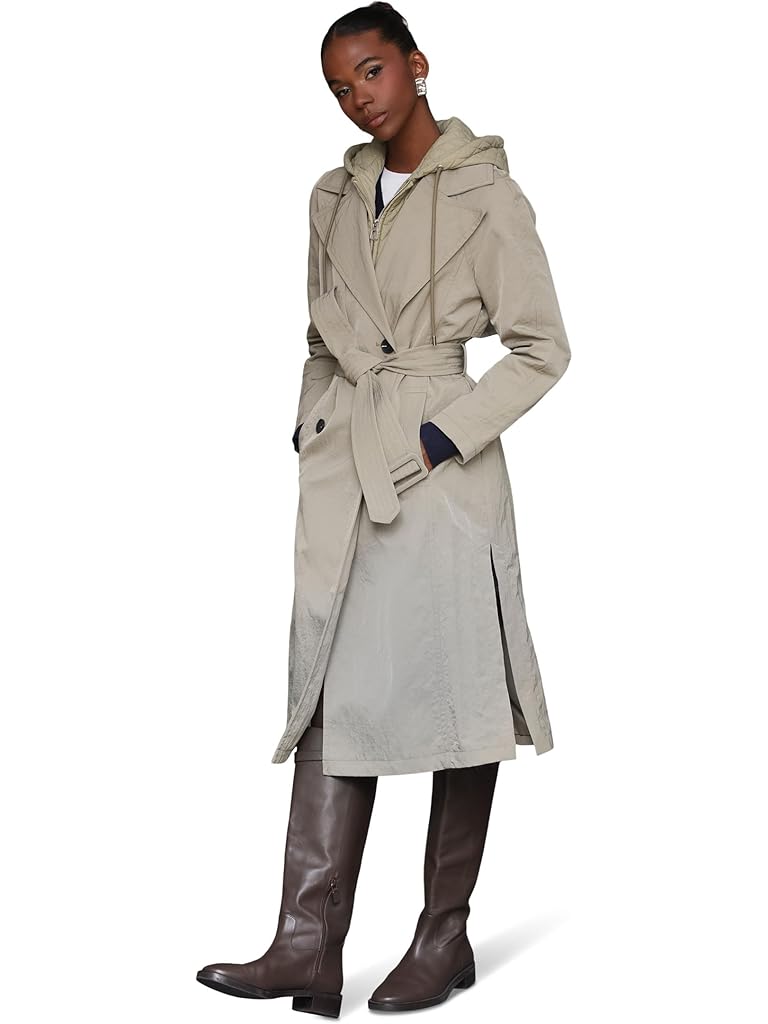 Gray Avec Les Filles Raglan Sleeve Trench Coat With Quilted Bib
