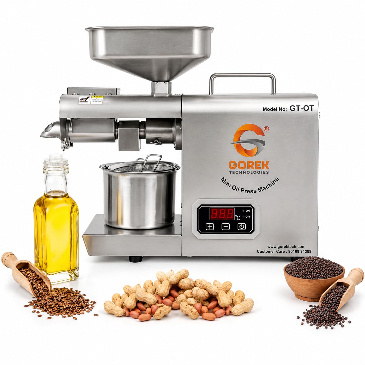 Gorek Technologies Oil Maker Machine with Temperature Controller | GT-OT Extract 12-15 Litres Fresh Oil/Day | Cold Press Oil Extractor for Groundnut, Coconut, Sesame & More | for Home Use - 600W