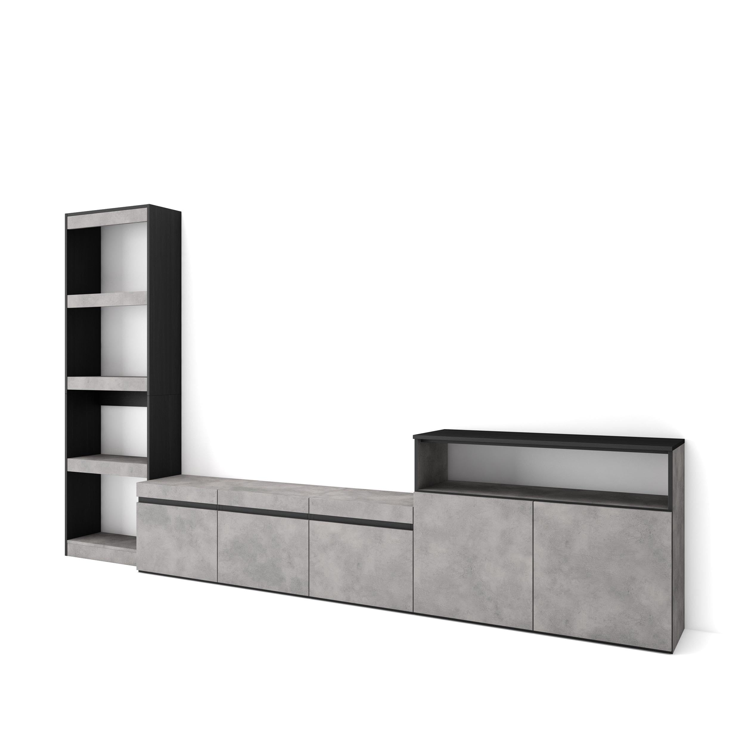 Skraut Home | Mobile Soggiorno TV | Parete Attrezzata Soggiorno | 310x186x35cm | Per TV fino a 65" | Set di mobili | Stile moderno | Cemento