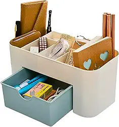 Organizador Maquiagem Cosméticos Escritório Mesa Porta Treco Caneta Multiuso Gaveta (Azul)