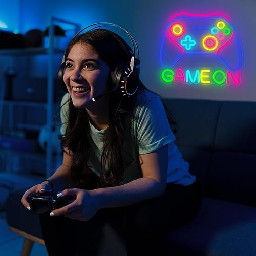 Miniatura 2 de Letrero de neón de 14.5 x 13 pulgadas, grande, regulable, juego en luz de neón, colorido, controlador de juego, señal de luz LED alimentada por USB,