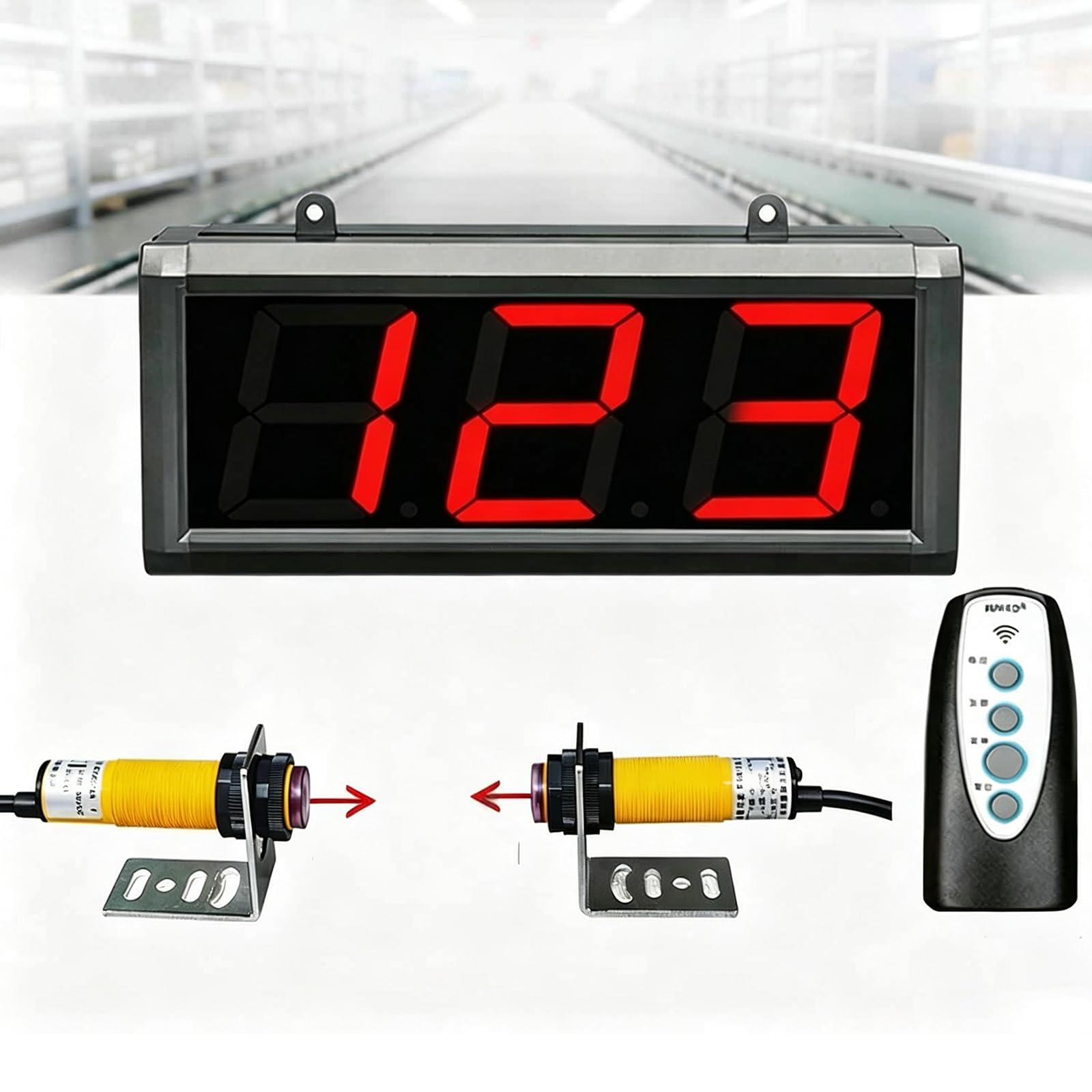 Contatore Digitale A 3 Cifre, Contatore Digitale Industriale A Infrarossi A LED da 3 Pollici con Telecomando, Induzione Senza Contatto 0-5 M, Memoria allo Spegnimento, Conteggio Automatico Fino