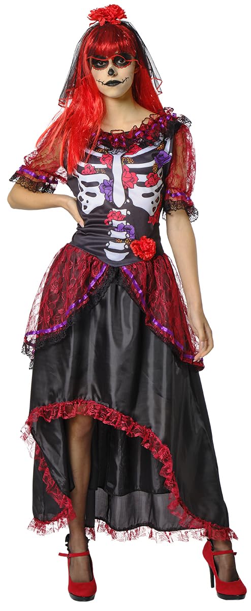 Rubies Disfraz La Catrina para mujer, Vestido impreso y diadema con velo, Oficial Halloween, Carnaval, Fiestas y cumpleaños