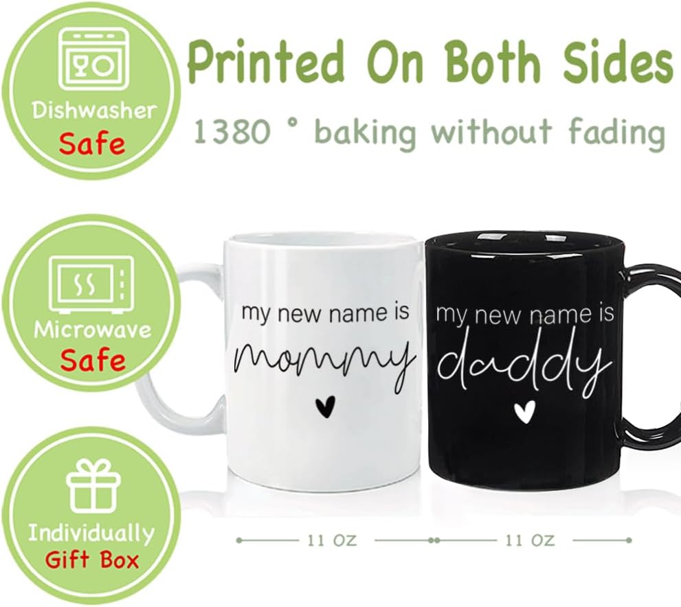 EST 2026 First Time Mommy Daddy to Be Mugs Set Gifts, My New Name is Mommy Daddy New Dad Mom Pregnancy Announcement Gift for Parents to Be, Mothers Farthers Mug Gifts for Parents - Image 3