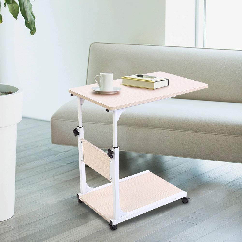 Ejoyous Tavolo Porta Laptop su Ruote, tavolino mobile per divano con divisorio di stoccaggio Comodino da caffè regolabile in altezza per soggiorno Camera da letto Ufficio ospedale(Acero bianco)