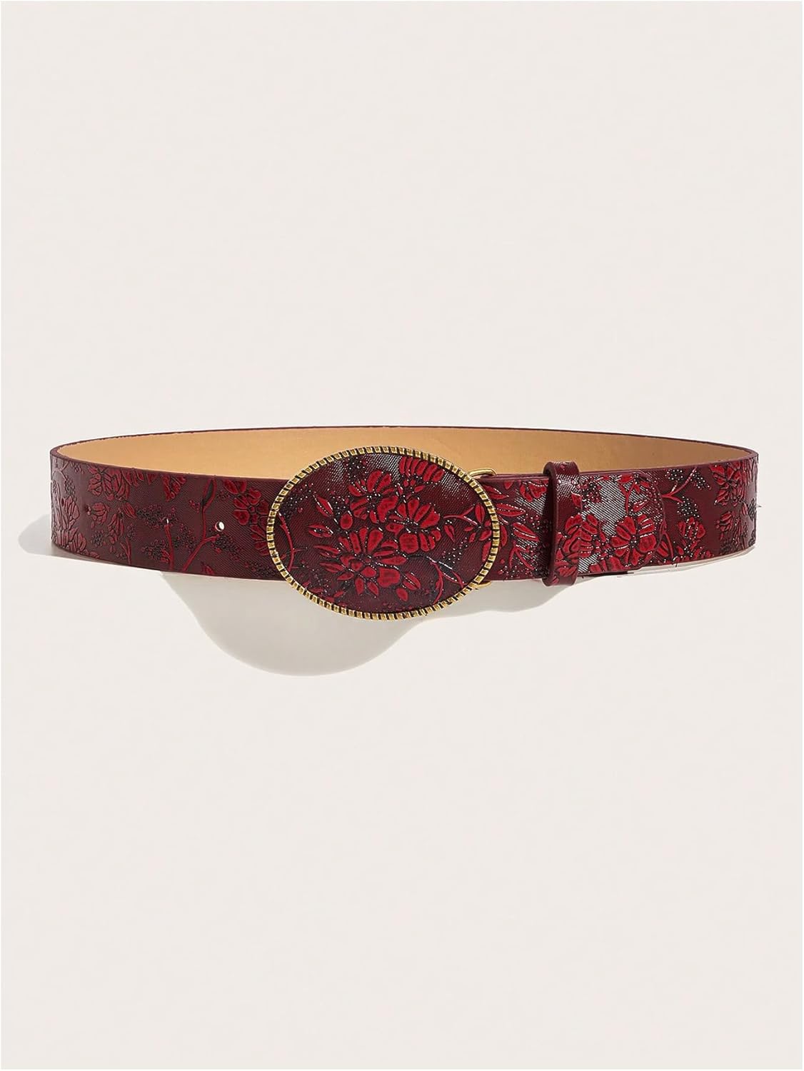 GORGLITTER Women's Floral Western Belts Oval Buckle Vintage Leather Belts - Image 4