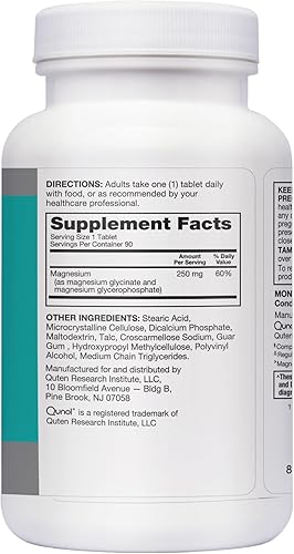 Miniatura 12 de Qunol Complejo de glicinato de magnesio, suave para el estómago, 250 mg dosis de una píldora, absorción superior, magnesio, nervio, hueso y músculo,