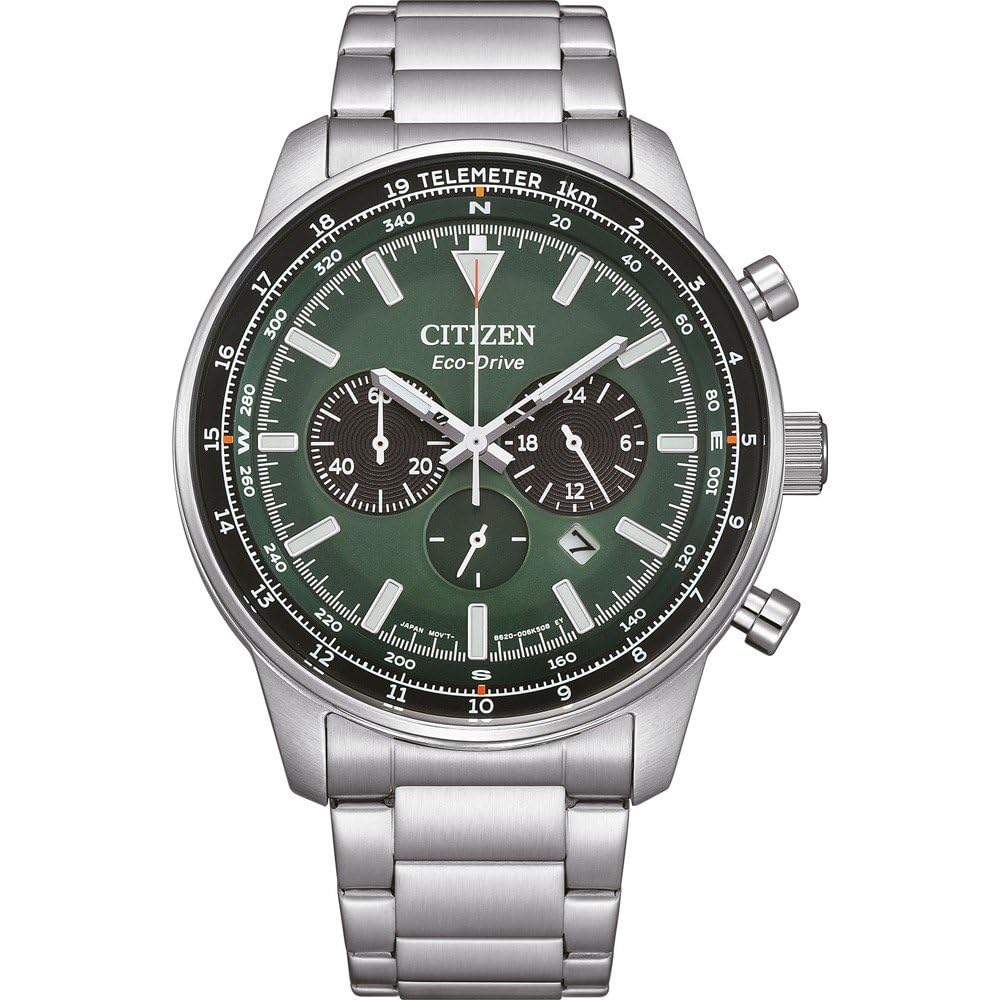 CITIZEN Orologio analogico al quarzo da uomo con cinturino in acciaio inox CA4500-91X, verde, Bracciale