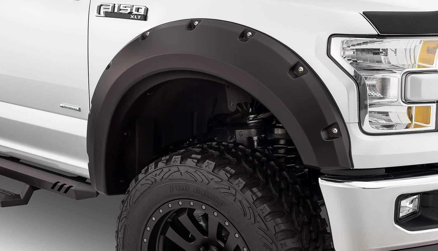 Bushwacker Max Coverage Pocket/Rivet Style Rear Fender Flares | 2-Piece Set, Black, Smooth Finish | 20100-02 | Fits 2015-2020 Ford F-150 Styleside
