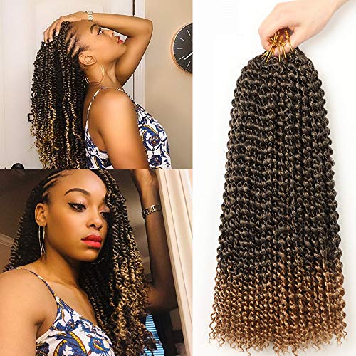 7 Packs 18Inch Passion Twist Hair Long Bohemian Curl Passion Twist Crochet Braiding Hair Water Wave Synthetic Braids for Passion Twist Crochet Braids Hair Extensions(18Inch(7 packs), T1B/27)