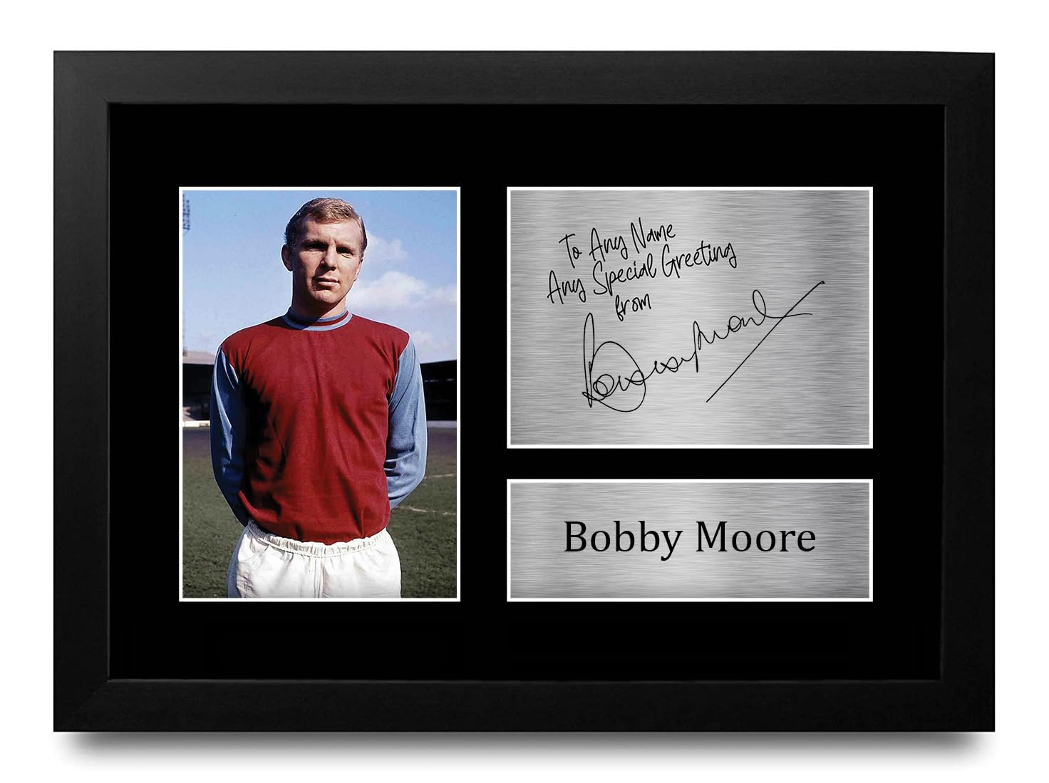 HWC Trading Bobby Moore Personalised Gift - Signed Autograph Picture, Framed A4 Football Memorabilia with Custom Name Message for Birthday Christmas Wedding