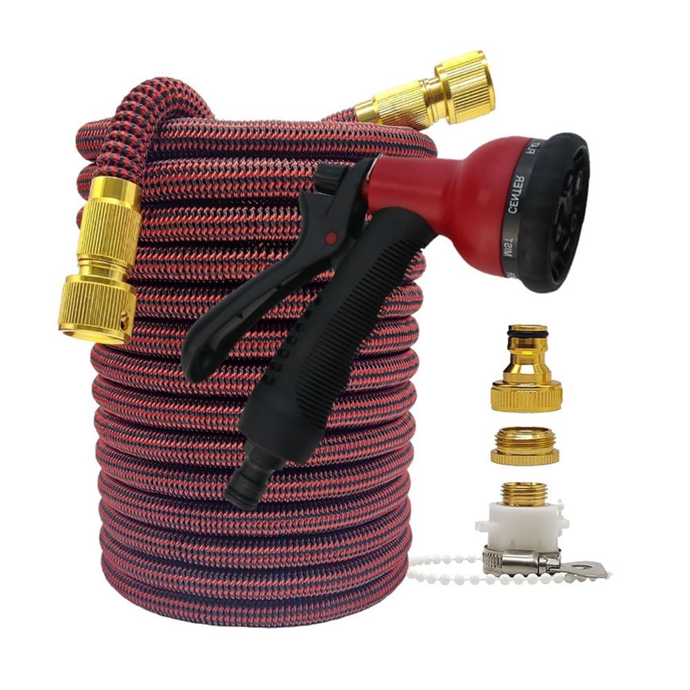 High Pressure Garden Water Hose Expandable Flexible Stripes Pipes(Hose with Gun 5,50ft)
