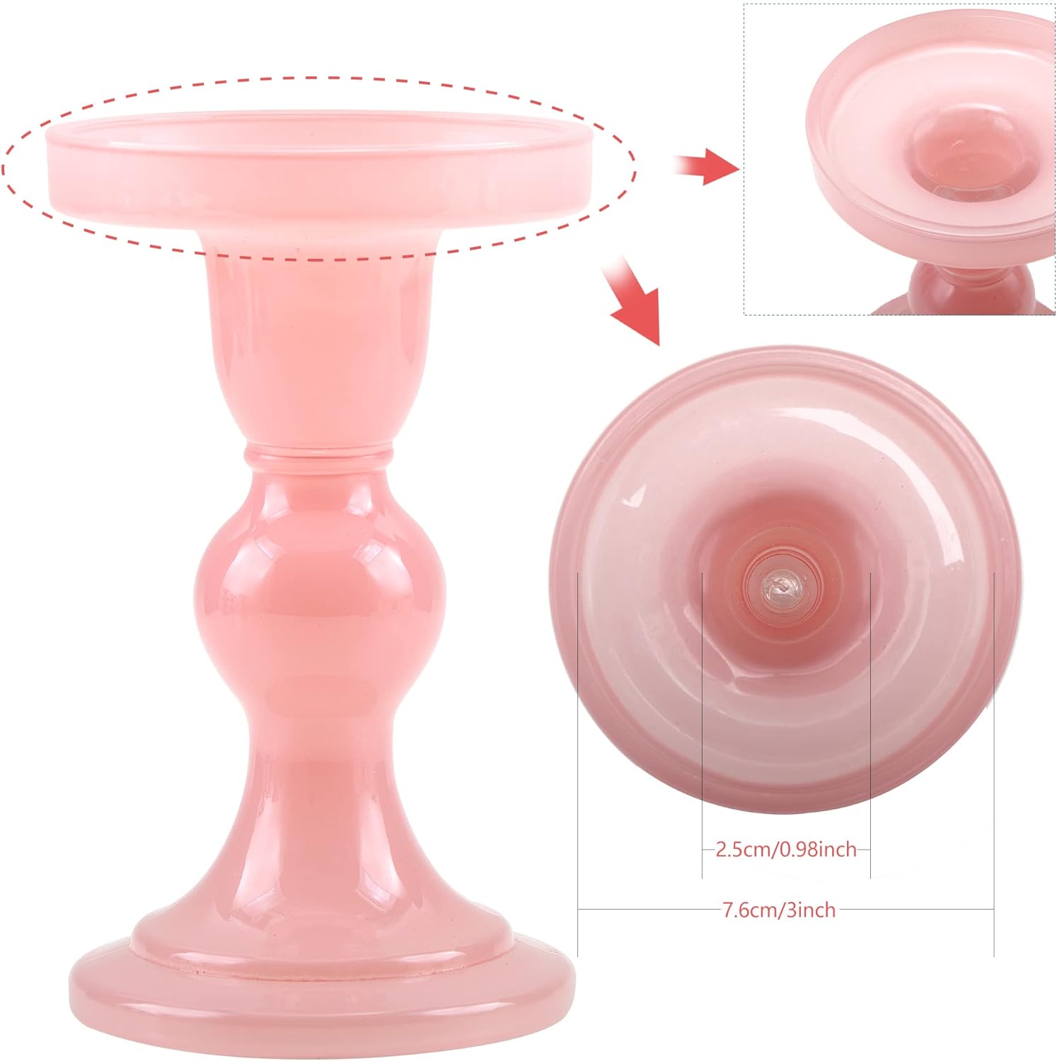 GMWD 3 Pcs Glass Candle Holder Set Clear, Pink Candlesticks Holders Pillar Taper Candles Tealight Stand for Wedding Centerpieces Home Decorations Dining Table - Image 4