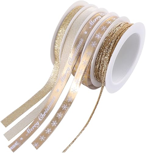 EXCEART 5 Rolls Christmas Decor Christmas Gifts Listones para Manualidades Christmas Gift Ribbon Christmas Tree Bows Flower Wrapping Ribbon Metal