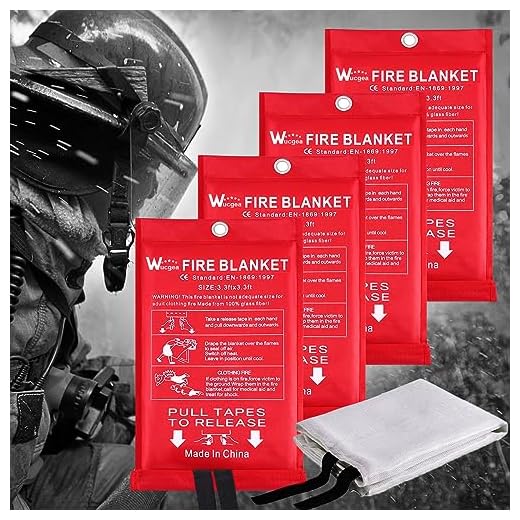 Manta ignífuga de fibra de emergencia - de vidrio de Seguridad Manta ignífuga diseñada para supervivencia en la Cocina, chimenea, barbacoa, garaje, automóviles, almacén de soldadura (1mx1m - 4 Piezas)