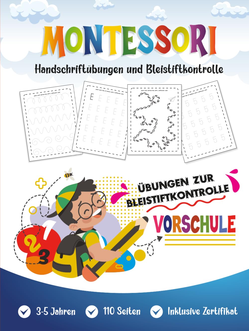Montessori Schreibübungsbuch für Vorschule: Aktivitätsbuch für Kinder 3–5 Jahre – Vorschul-Schreibübungen zur Förderung motorischer Kontrolle