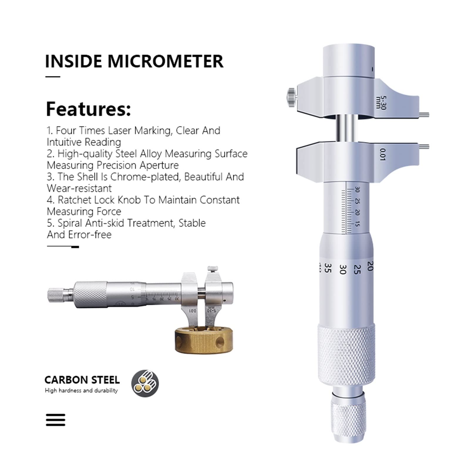 Micrómetro digital Micrómetro 5-30mm Carburo Diámetro interno de la herramienta de medición de la herramienta Calibrador de calibrador dentro del micrómetro